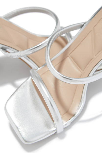 Jenna Block Heel Mules - Silver