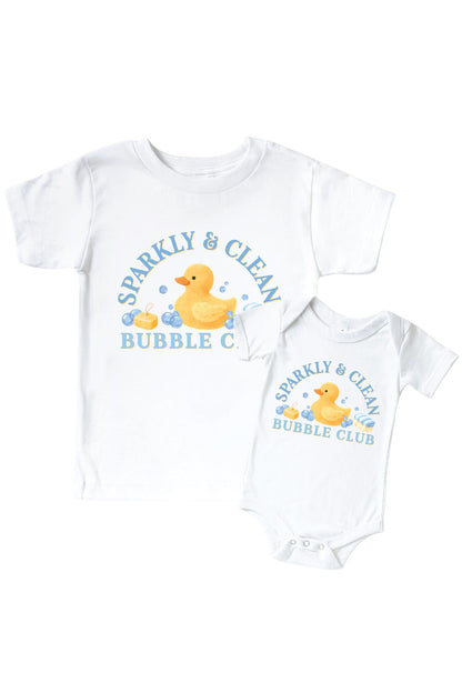 Bubble Club Blue Graphic Bodysuit & Kids Tee | White