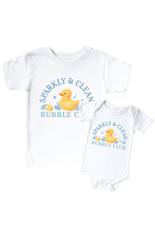 Bubble Club Blue Graphic Bodysuit & Kids Tee | White