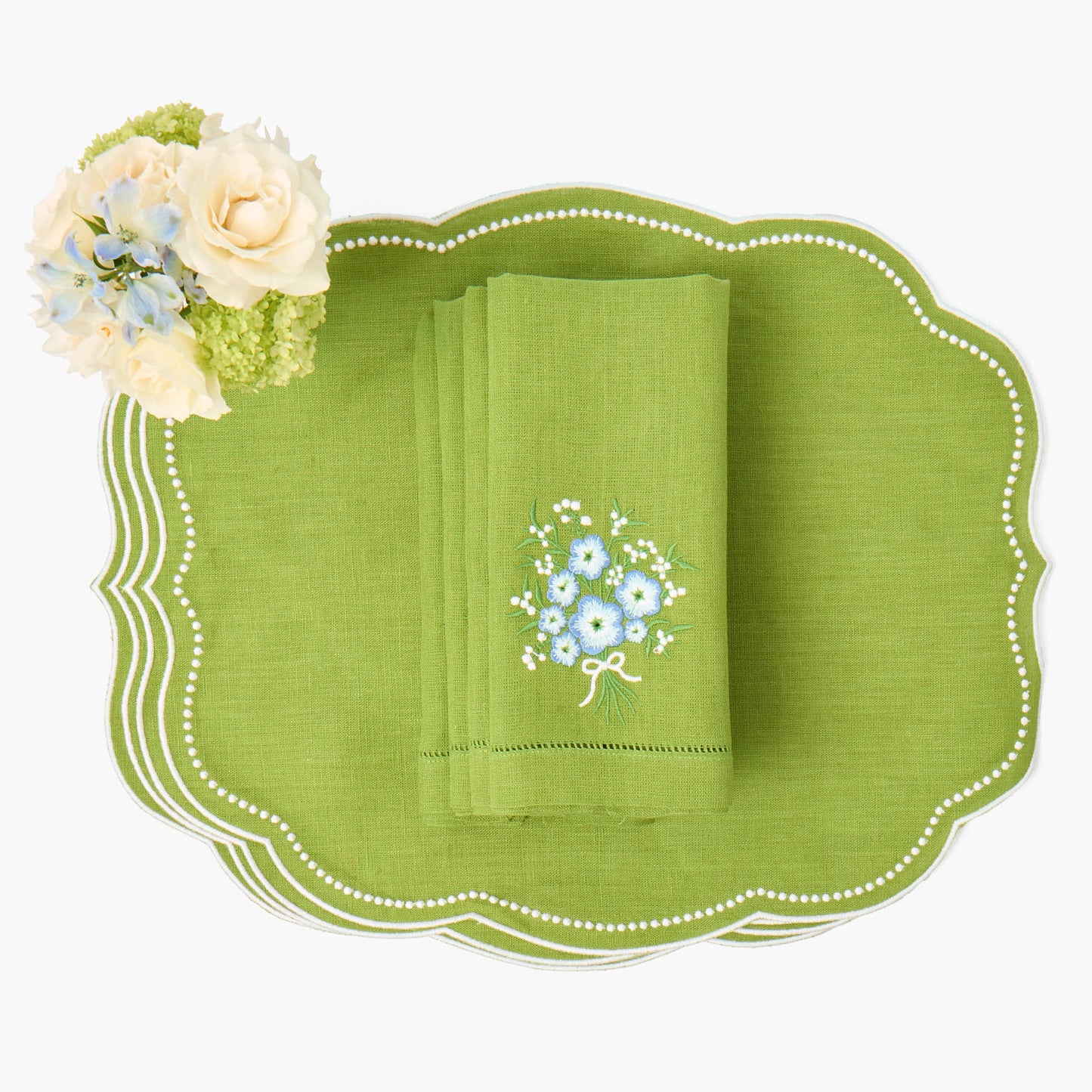 Green Eloise Linen Placemats (Set of 4)