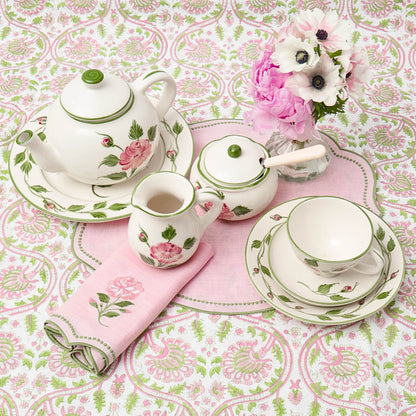 Pink Rose Embroidered Linen Napkins (Set of 4)