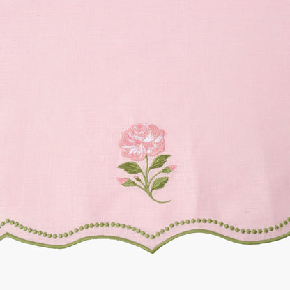 Pink Rose Embroidered Linen Napkins (Set of 4)